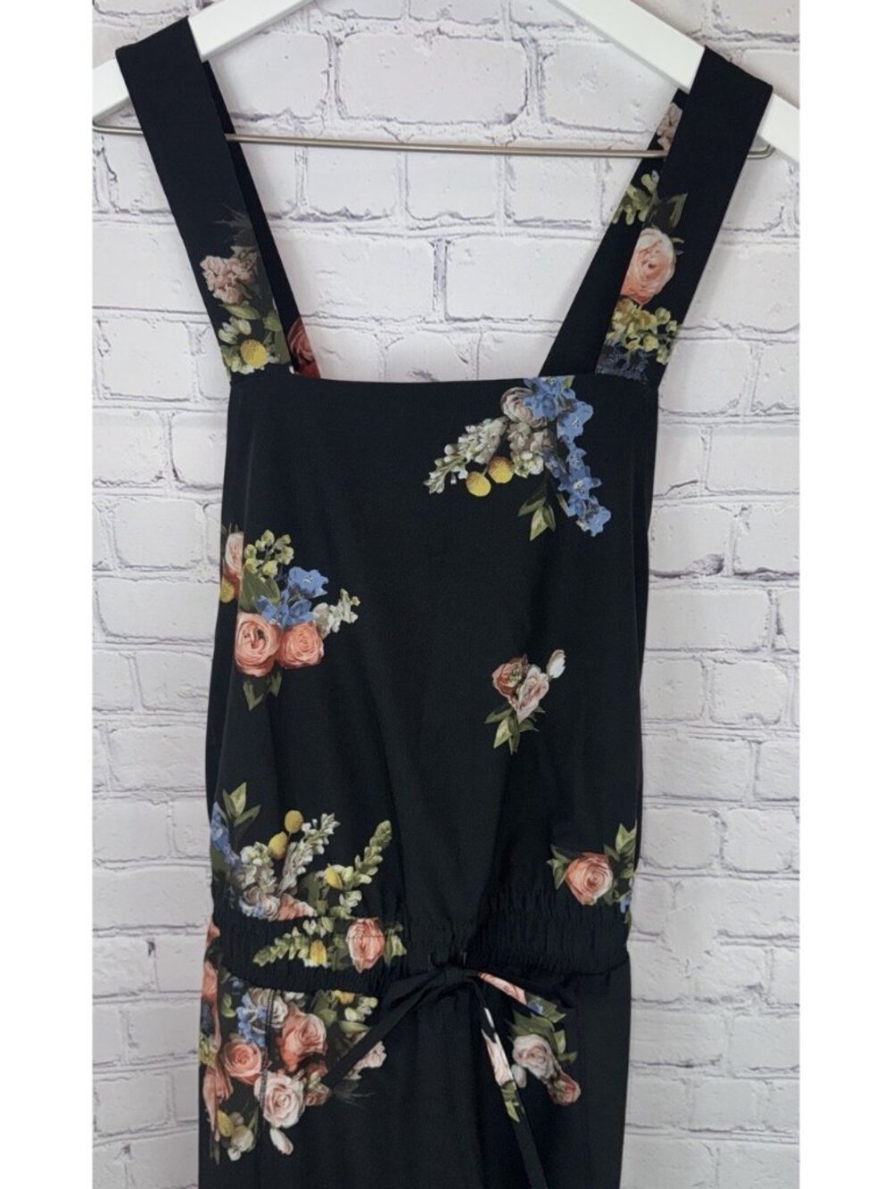 ALBION FIT Rose Black Classic Overall Jumpsuit Size Large Romantic Floral - Picture 3 of 11